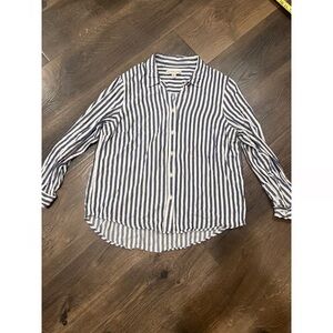 Alexander Jordan Blue White Striped Button Down Shirt Rayon Womens XL